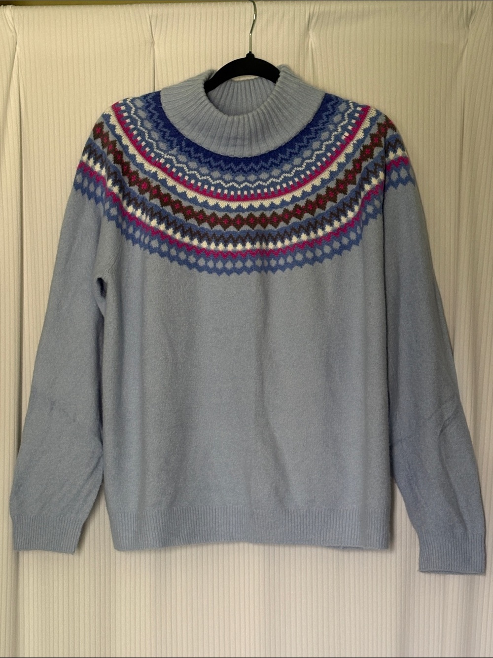 Northern Reflections Fair Isle Sweater Baby Blue w/ Pink Grey Blue Print XL